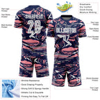 Custom Figure White Navy-Medium Pink Fluid Art Splash Sublimation Soccer Uniform Jersey