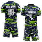 Custom Figure White Navy-Neon Green Fluid Art Splash Sublimation Soccer Uniform Jersey