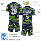 Custom Figure White Navy-Neon Green Fluid Art Splash Sublimation Soccer Uniform Jersey