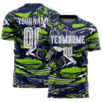 Custom Figure White Navy-Neon Green Fluid Art Splash Sublimation Soccer Uniform Jersey