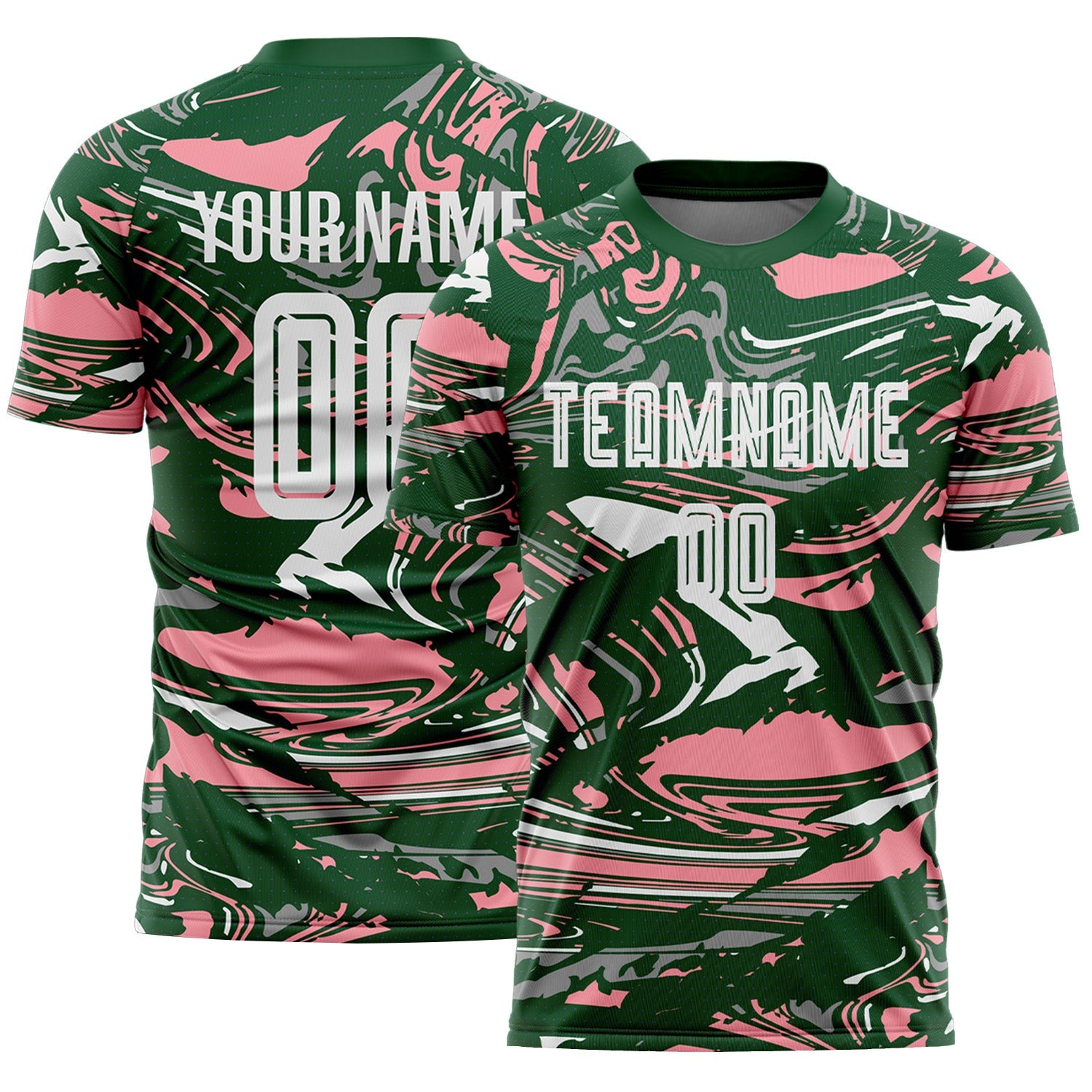 Custom Figure White Green-Medium Pink Fluid Art Splash Sublimation Soccer Uniform Jersey