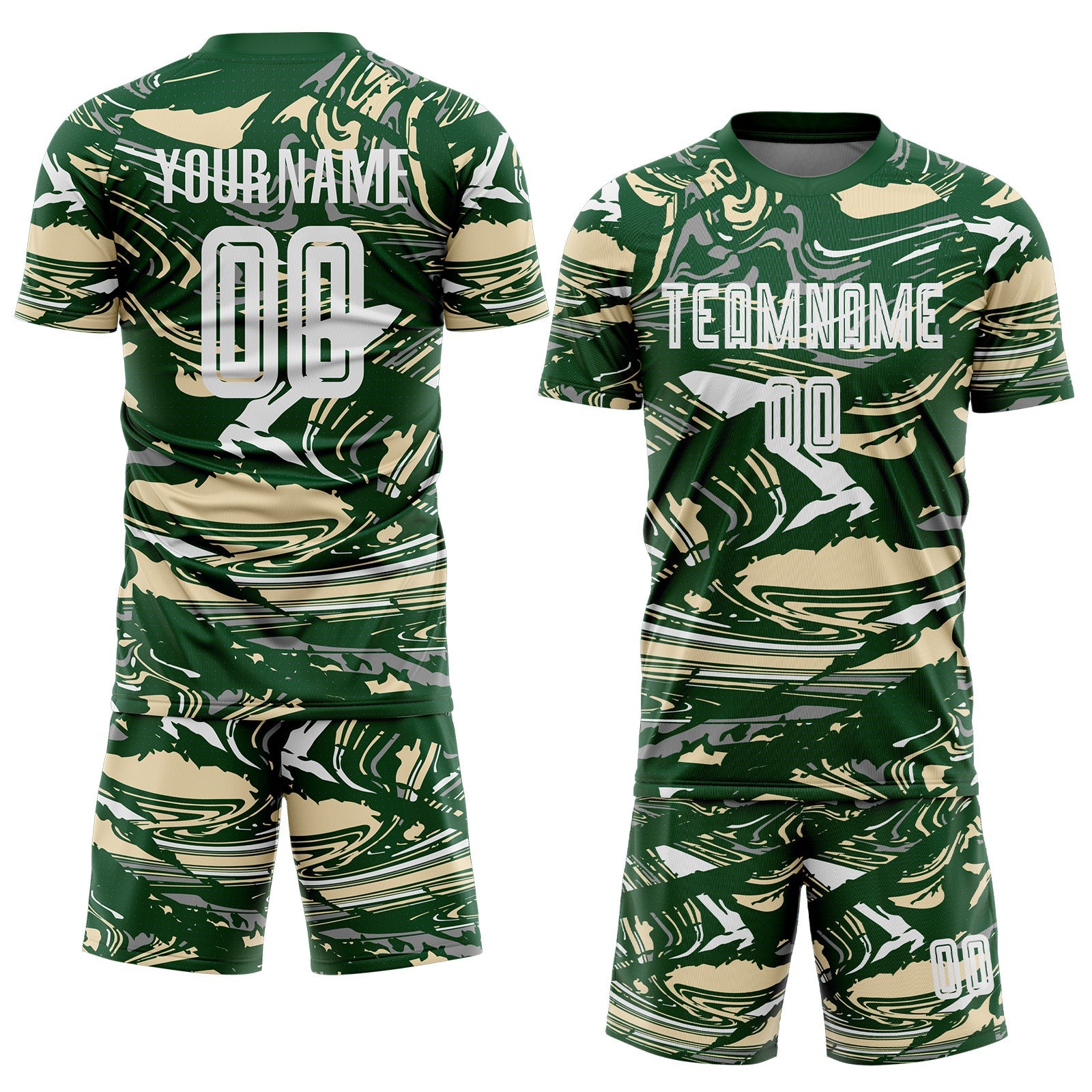 Custom Figure White Green-Cream Fluid Art Splash Sublimation Soccer Uniform Jersey