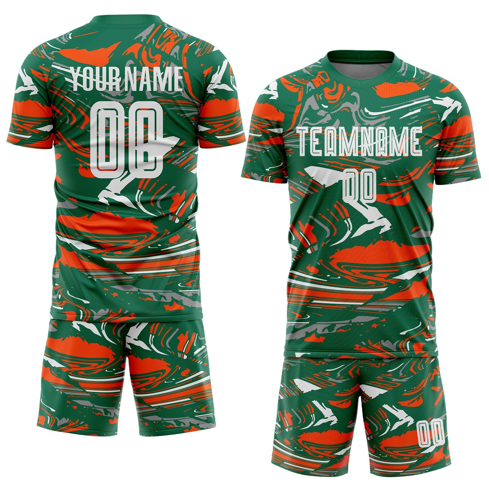 Custom Figure White Kelly Green-Orang Fluid Art Splash Sublimation Soccer Uniform Jersey
