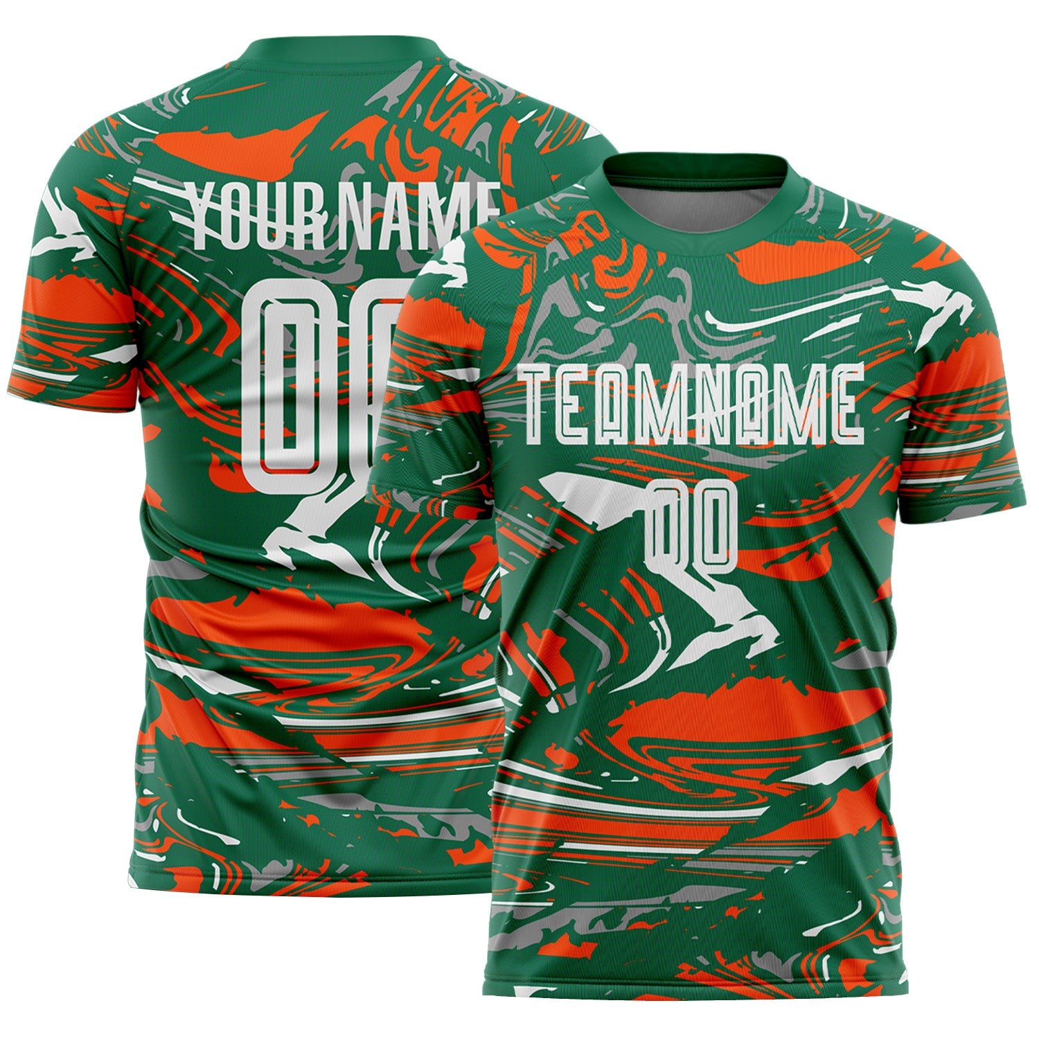 Custom Figure White Kelly Green-Orang Fluid Art Splash Sublimation Soccer Uniform Jersey