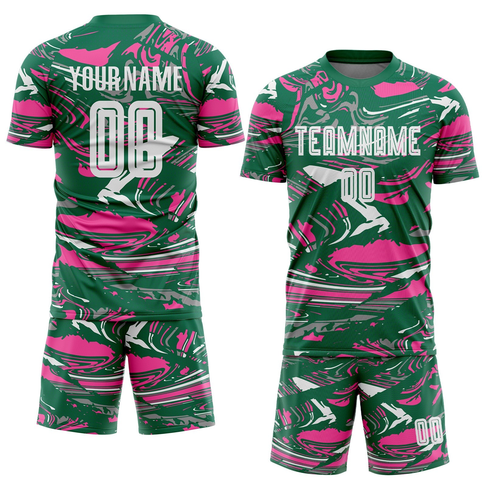 Custom Figure White Kelly Green-Pink Fluid Art Splash Sublimation Soccer Uniform Jersey