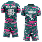 Custom Figure White Teal-Pink Fluid Art Splash Sublimation Soccer Uniform Jersey