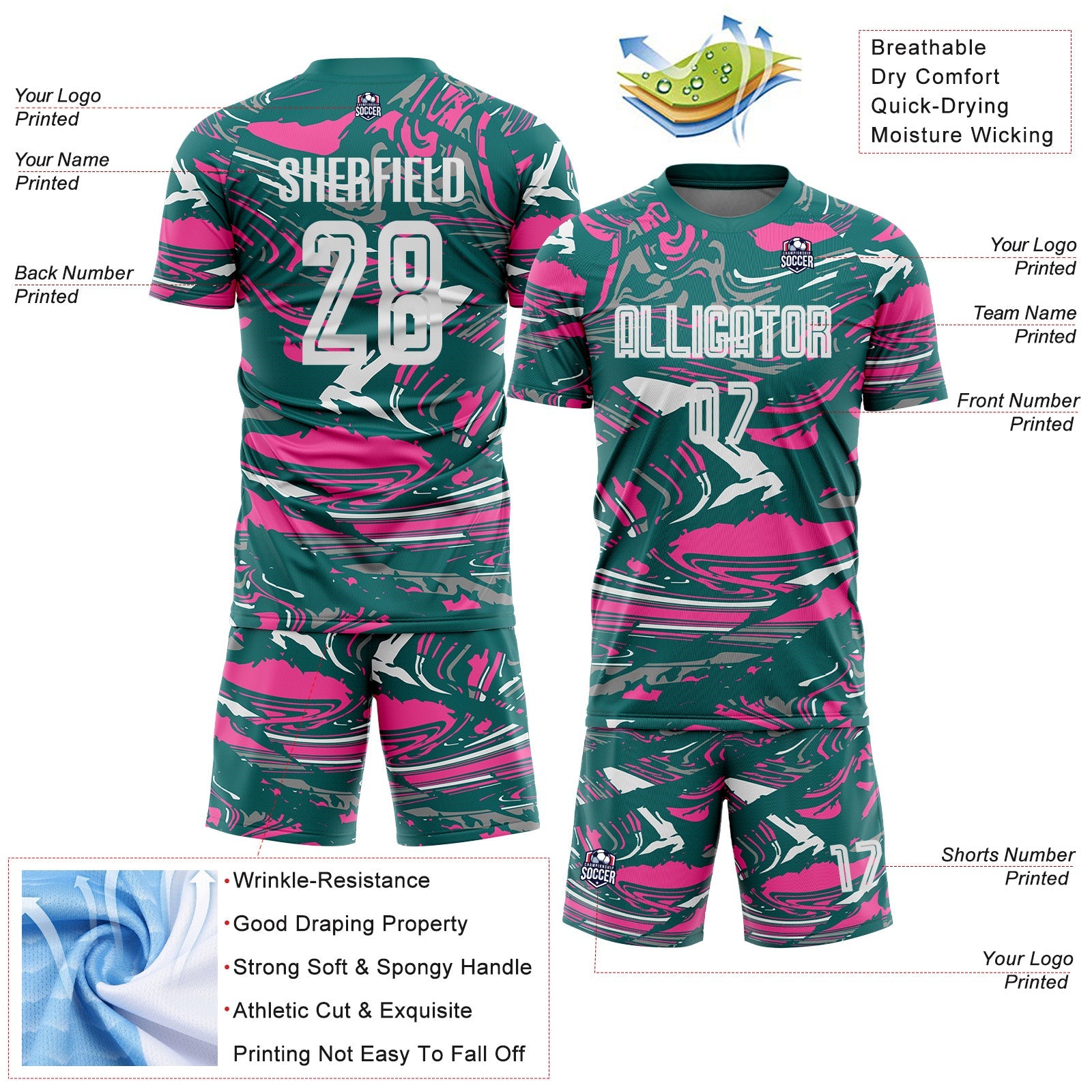 Custom Figure White Teal-Pink Fluid Art Splash Sublimation Soccer Uniform Jersey