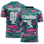 Custom Figure White Teal-Pink Fluid Art Splash Sublimation Soccer Uniform Jersey