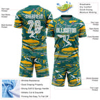 Custom Figure White Teal-Gold Fluid Art Splash Sublimation Soccer Uniform Jersey