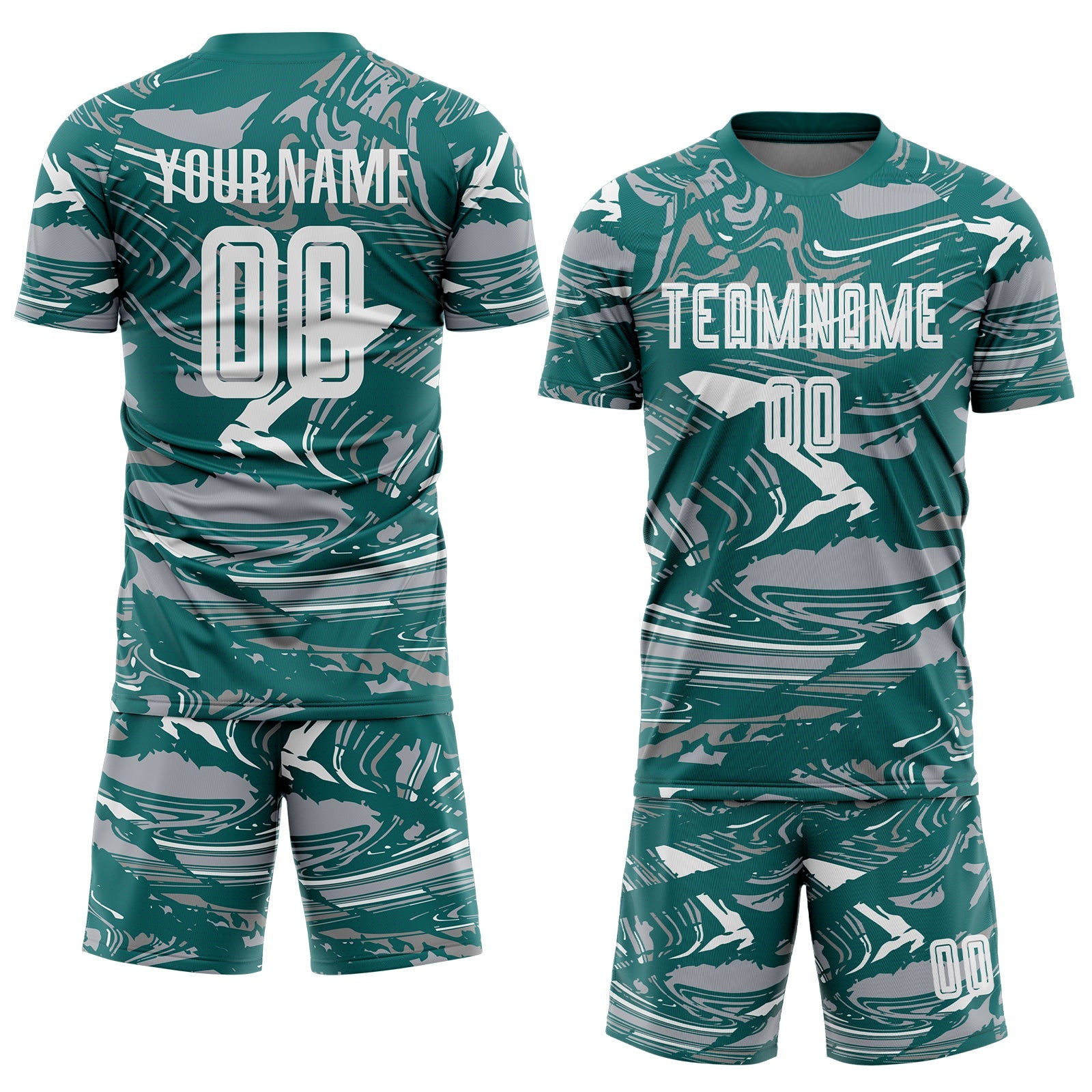Custom Figure White Teal-Gray Fluid Art Splash Sublimation Soccer Uniform Jersey