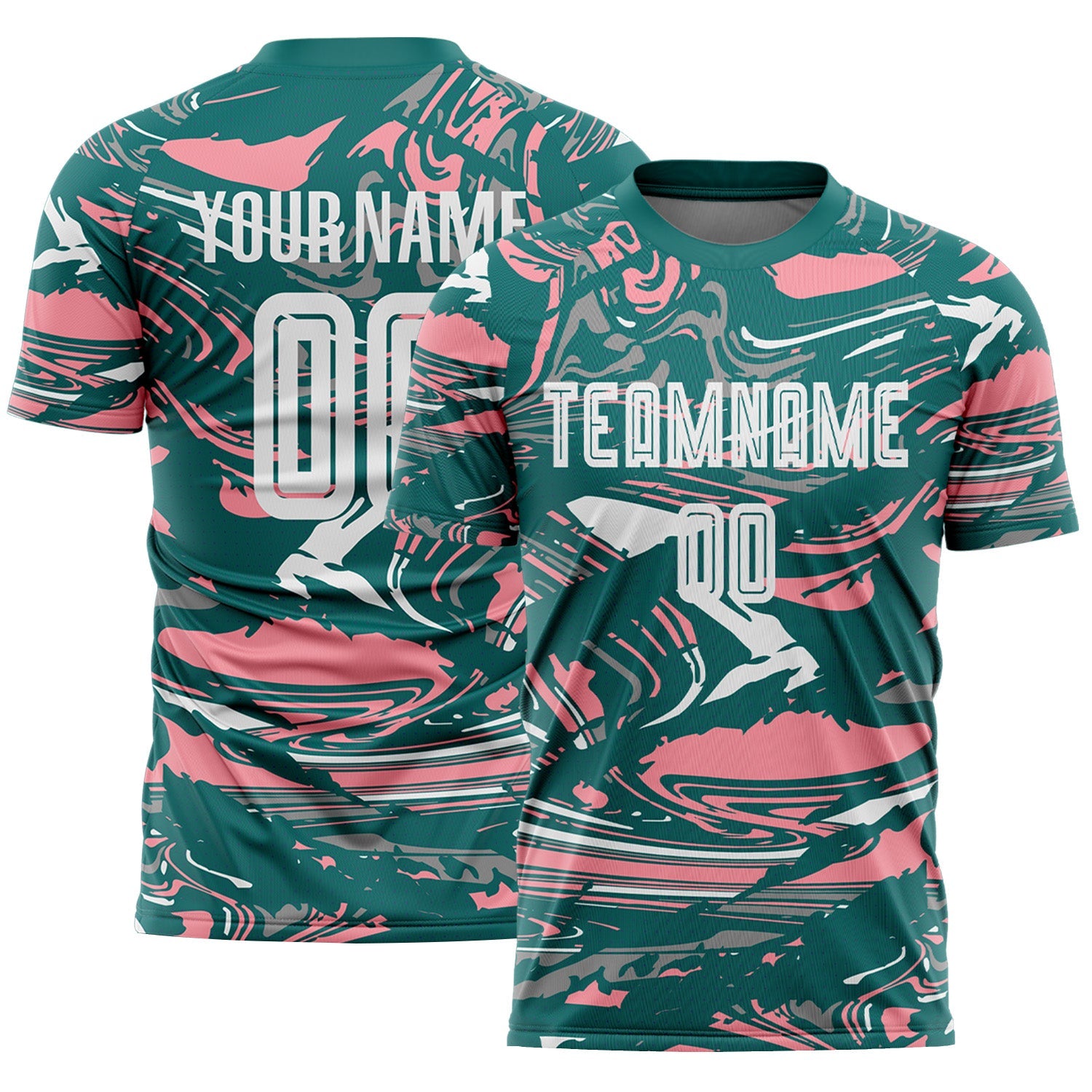 Custom Figure White Teal-Medium Pink Fluid Art Splash Sublimation Soccer Uniform Jersey