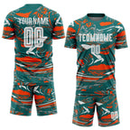 Custom Figure White Teal-Orange Fluid Art Splash Sublimation Soccer Uniform Jersey
