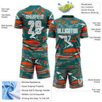 Custom Figure White Teal-Orange Fluid Art Splash Sublimation Soccer Uniform Jersey