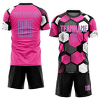 Custom Black Pink Light Blue-White Geometric Shape Sublimation Soccer Uniform Jersey