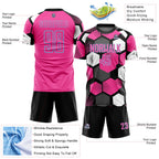 Custom Black Pink Light Blue-White Geometric Shape Sublimation Soccer Uniform Jersey