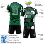 Custom Black Kelly Green-White Geometric Shape Sublimation Soccer Uniform Jersey