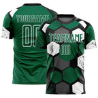 Custom Black Kelly Green-White Geometric Shape Sublimation Soccer Uniform Jersey
