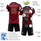 Custom Black Crimson White-Cream Geometric Shape Sublimation Soccer Uniform Jersey