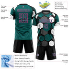 Custom Black Teal White-Pink Geometric Shape Sublimation Soccer Uniform Jersey