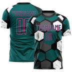 Custom Black Teal White-Pink Geometric Shape Sublimation Soccer Uniform Jersey