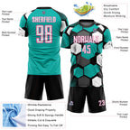 Custom Black White Aqua-Pink Geometric Shape Sublimation Soccer Uniform Jersey