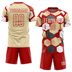 Custom Red Cream-White Geometric Shape Sublimation Soccer Uniform Jersey