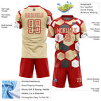 Custom Red Cream-White Geometric Shape Sublimation Soccer Uniform Jersey