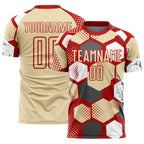 Custom Red Cream-White Geometric Shape Sublimation Soccer Uniform Jersey