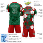 Custom Red Kelly Green-White Geometric Shape Sublimation Soccer Uniform Jersey