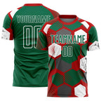 Custom Red Kelly Green-White Geometric Shape Sublimation Soccer Uniform Jersey