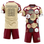 Custom Crimson Cream White-Black Geometric Shape Sublimation Soccer Uniform Jersey