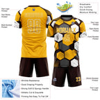 Custom Brown Gold-White Geometric Shape Sublimation Soccer Uniform Jersey