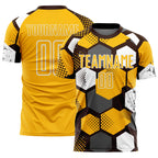 Custom Brown Gold-White Geometric Shape Sublimation Soccer Uniform Jersey
