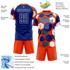 Custom Orange Royal-White Geometric Shape Sublimation Soccer Uniform Jersey