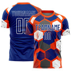 Custom Orange Royal-White Geometric Shape Sublimation Soccer Uniform Jersey