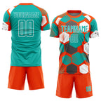 Custom Orange Aqua-White Geometric Shape Sublimation Soccer Uniform Jersey