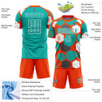 Custom Orange Aqua-White Geometric Shape Sublimation Soccer Uniform Jersey