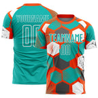 Custom Orange Aqua-White Geometric Shape Sublimation Soccer Uniform Jersey