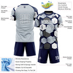 Custom Navy Silver-White Geometric Shape Sublimation Soccer Uniform Jersey