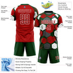 Custom Green Red-White Geometric Shape Sublimation Soccer Uniform Jersey