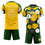 Custom Green Yellow-White Geometric Shape Sublimation Soccer Uniform Jersey
