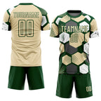 Custom Green Cream-White Geometric Shape Sublimation Soccer Uniform Jersey