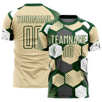 Custom Green Cream-White Geometric Shape Sublimation Soccer Uniform Jersey