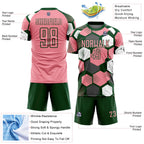 Custom Green Medium Pink-White Geometric Shape Sublimation Soccer Uniform Jersey