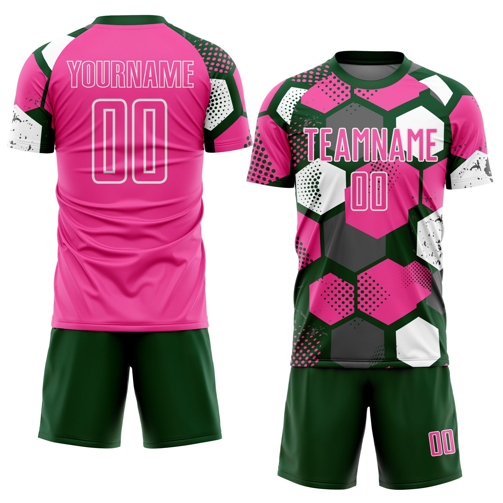 Custom Green Pink-White Geometric Shape Sublimation Soccer Uniform Jersey
