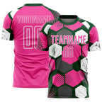 Custom Green Pink-White Geometric Shape Sublimation Soccer Uniform Jersey