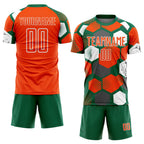Custom Kelly Green Orange-White Geometric Shape Sublimation Soccer Uniform Jersey