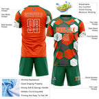Custom Kelly Green Orange-White Geometric Shape Sublimation Soccer Uniform Jersey