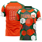 Custom Kelly Green Orange-White Geometric Shape Sublimation Soccer Uniform Jersey