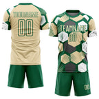 Custom Kelly Green Cream-White Geometric Shape Sublimation Soccer Uniform Jersey